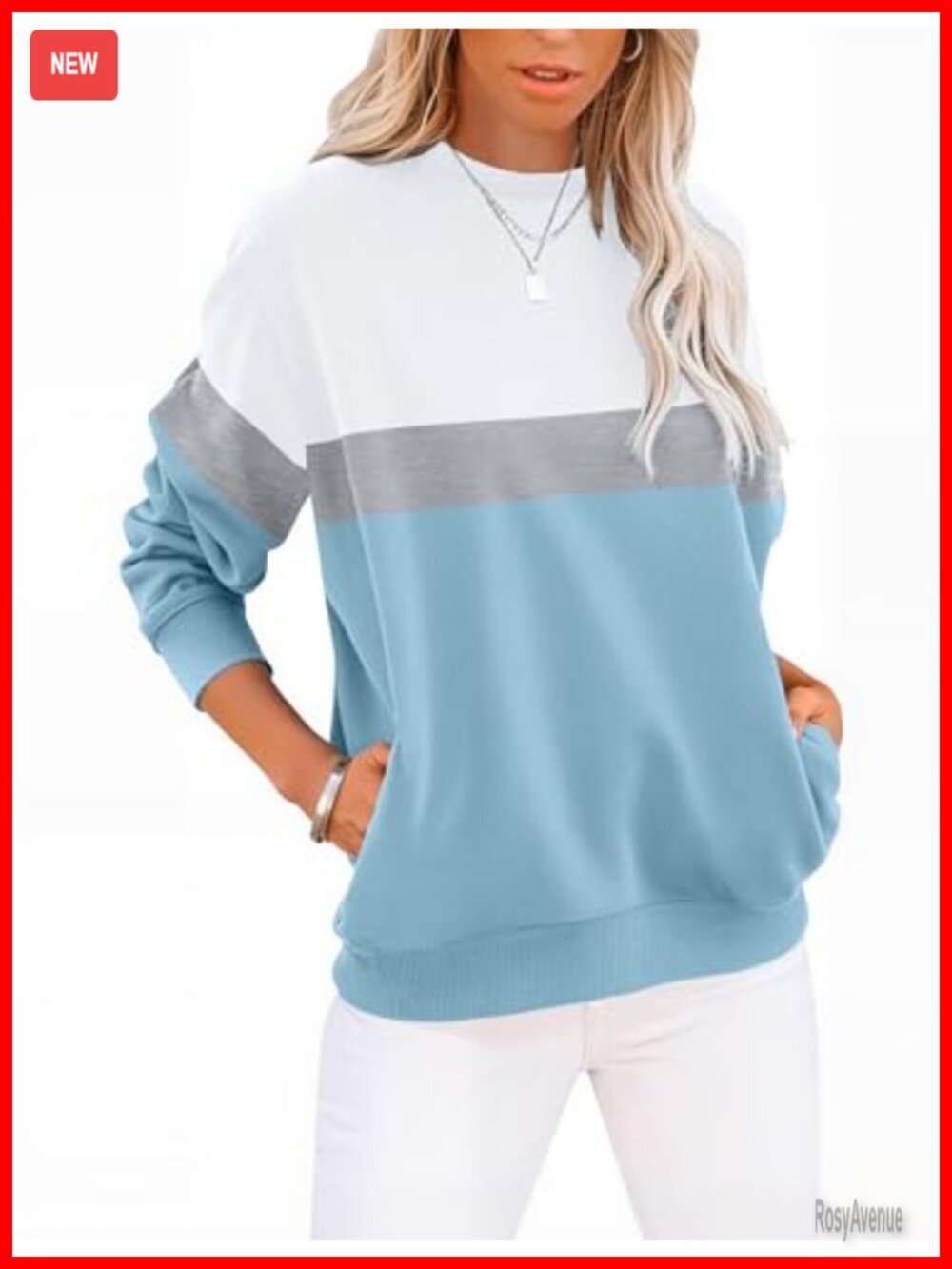 Womens Cotton Crew Neck Lightweight Pullover Sweatshirt with Pockets